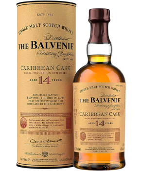 BALVENIE 14 YEAR OLD CARRIBEAN CASK RUM WOOD SINGLE MALT SCOTCH - 750ML                                                         